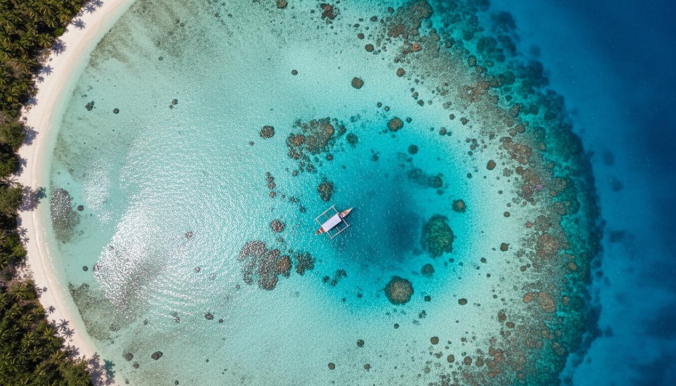 Aerial view of Mauritius turquoise lagoon